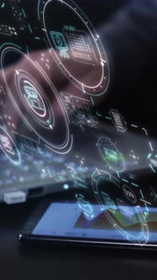 Futuristic HUD Display with Digital Data Analysis Animation