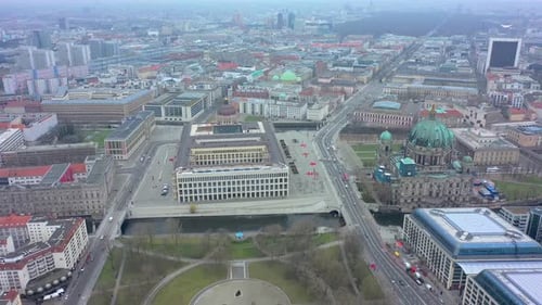 Urban aerial video over the city of Berlin Germany