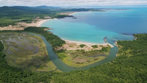 Aerial View of the Ropotamo River Mouth in Bulgaria Where the River Flows Into the Black Sea