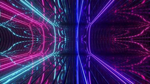 Abstract Futuristic Tunnel with Neon Lights and Dark Background