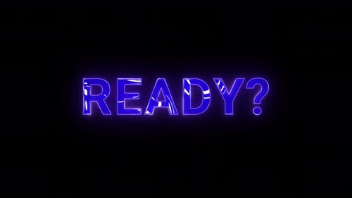 Glitch animation with "Ready" text, transparent background, futuristic design, neon glitch.