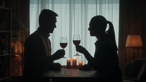 Romantic Evening with Wine in Dark Silhouette