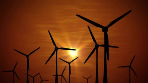 Windturbinenpark Stromerzeuger in Naturlandschaft für die Produktion erneuerbarer grüner Energie ist