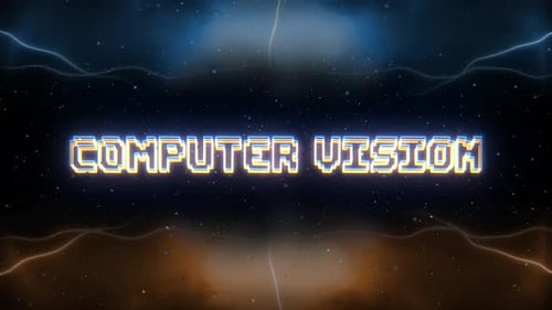 Computer Vision-Neontext mit Hintergrund im Retro-Stil