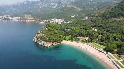 Clean Transparent Sea and Snowwhite Beaches on the Adriatic Coast Aerial View
