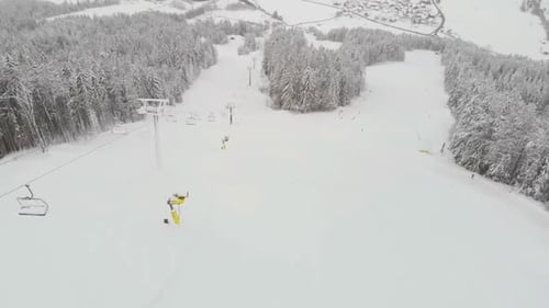 Covered with white snow ski resort closed during lockdown in Kranjska Gora Slovenia