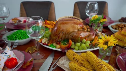 Thanksgiving Feast: Roasted Turkey and Colorful Holiday Dinner