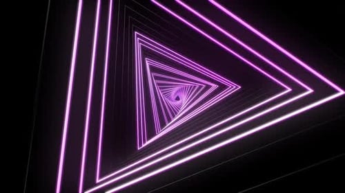 Dynamic neon triangle tunnel pulsing with vibrant digital energy