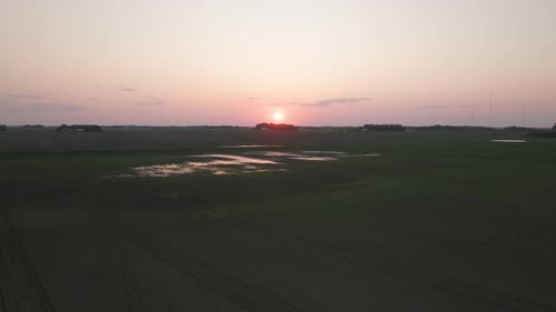 Flying Over The Corn Fields During Sunset With Vibrant Sky. - aerial shot