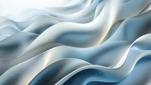 Abstract flowing fabric, light blue and white, with gold particles
