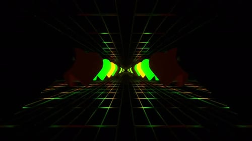 Green And Orange Slow Strobe Neon Hearts Tunnel Background Vj Loop In 4K