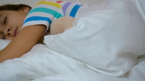 Child Sleeping Soundly in Bed with Stuffed Animal