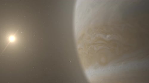 Rotating Gas Giant Planet and Bright Star in Cosmic Space