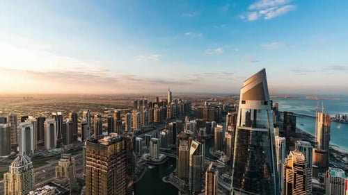 Aerial view of city at golden hour HD