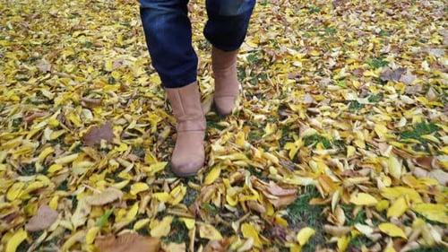 Woman Walking in Autumn Park