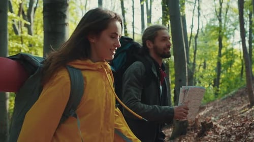Couple Walking and Hiking in Forest Adventure