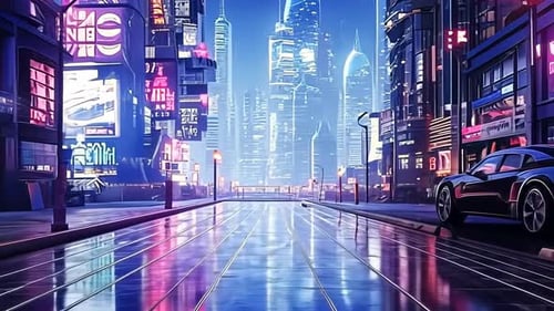 Futuristische Stadtstraße bei Nacht