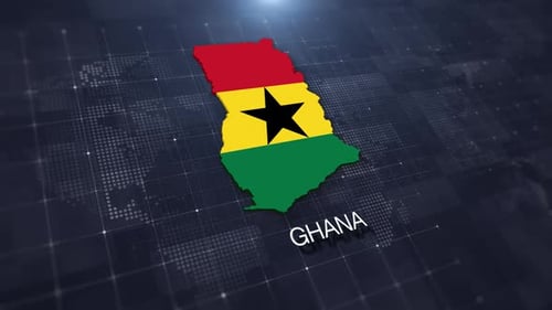 Animated Ghana Map Flag Reveal on Digital Grid Background