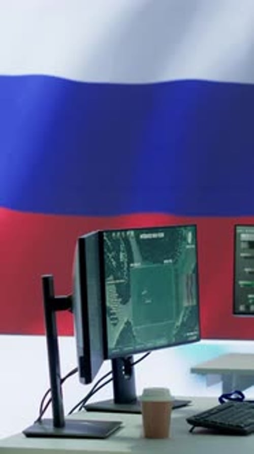 Vertical Video Russian Military Headquarters with High Tech Equipment to Gather Intelligence