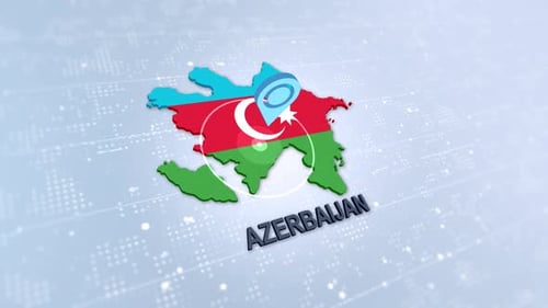 Animated 3D Map of Azerbaijan with Flag and Location Pin