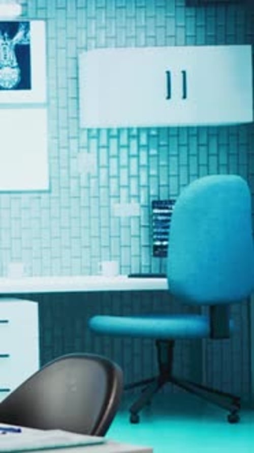 Vertical Video Professional Medical Office with Diagnostic Tools and a Computer Screen