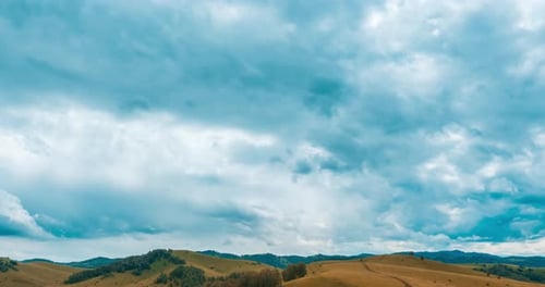 Mountain Meadow Timelapse at the Summer or Autumn Time Wild Nature and Rural Field Fast Clouds