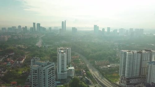 Johor Bahru city scape aerial video, Malaysia