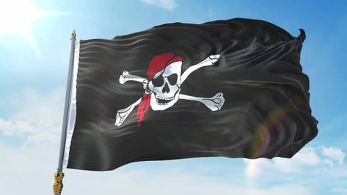 Jolly Roger Pirate Flag Waving in Realistic 3D Loop