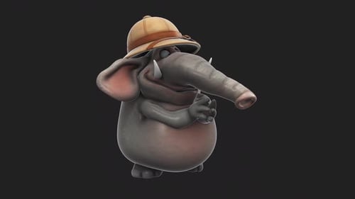 Animated 3D Elephant Character Dancing With Safari Hat