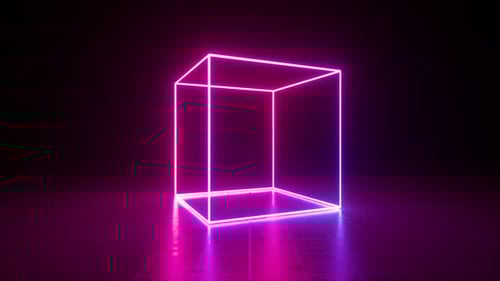 loop animation of virtual neon light glowing cube