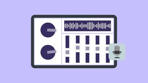 Microphone recording animation audio mixer interface for simplified and intuitive audio recordings.