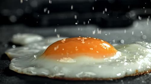 Salt Falls on the Fried Egg Filmed on a Highspeed Camera at 1000 Fps