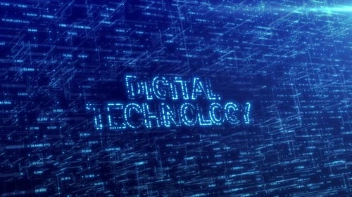 Futuristic Digital Technology Text Reveal on Abstract Data Grid