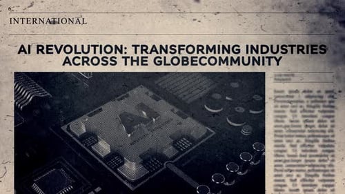 Vintage Newspaper Headline Reveal with AI Technology Theme and Glitch