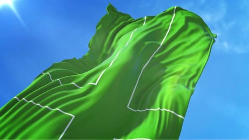 Abstract Green Fabric Waving Background with Geometric Lines