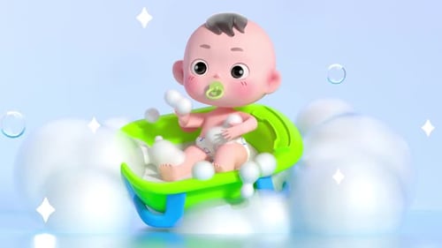 Cute 3D Animated Baby Playing in a Bubble Bath Loop