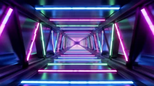 Futuristic Neon Sci Fi Tunnel with Glowing LED Lights