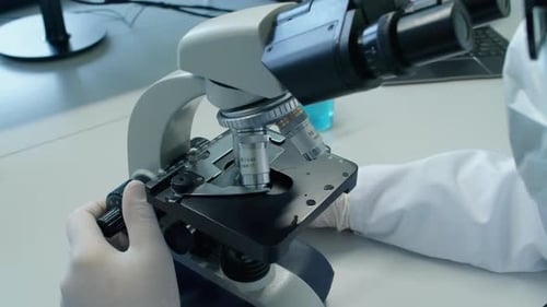 Scientist using microscope in modern laboratory