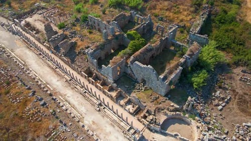 In This Captivating Aerial Stock Video the Remarkable Ruins of the Ancient City of Perge in