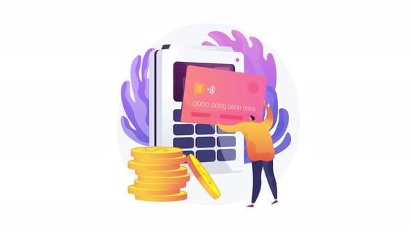 Animated Person with Credit Card and POS Terminal, Business, Corporate ...