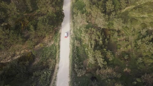 Aerial view of road with car, Portugal.