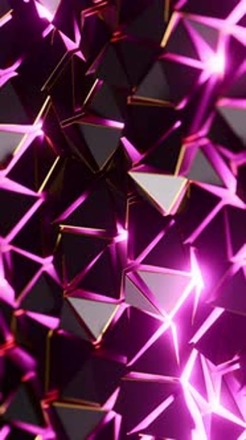 Pink Geometric Glow Vertical Abstract 3D Loop Animation with Neon and Gold Accents. 3D rendering
