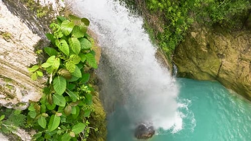 Waterfall in the Tropical Mountain Jungle