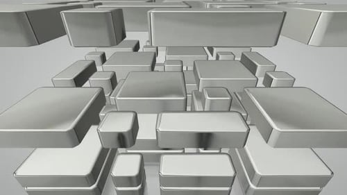 Hintergrund mit Stapeln silberner Formen, 3D-Render, Figuren, Reflexion, exklusiv