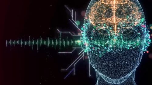 Futuristic Digital Brain with Sound Waves