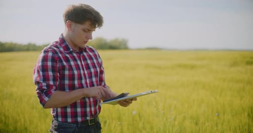 Farmer Examining Crops Wheat Field Agriculture Harvesting