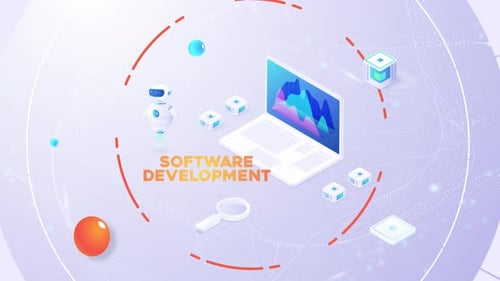 Profesiones de moda, desarrollo de software, diseño de conceptos isométricos, fondo de animación