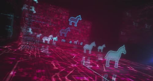 Virus de Troie, symboles de cybercriminalité, concept de cybercriminalité en boucle