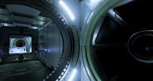 Exploration de l'intérieur futuriste d'un vaisseau spatial dans une station spatiale