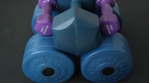 Blue gym loads for training, weight lifting